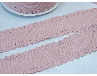 Лента вельветовая с перфорацией 3,8 см, цв. нежно-розовый - 1 м.