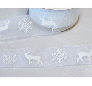 Лента органза 25 мм,"Merry Christmas", белый - 1 м.