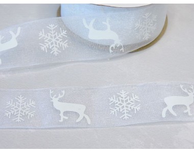 Лента органза 25 мм,"Merry Christmas", белый - 1 м.