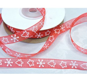 Лента органза 1 см,"Новогодняя", цв. красный - 1 м.