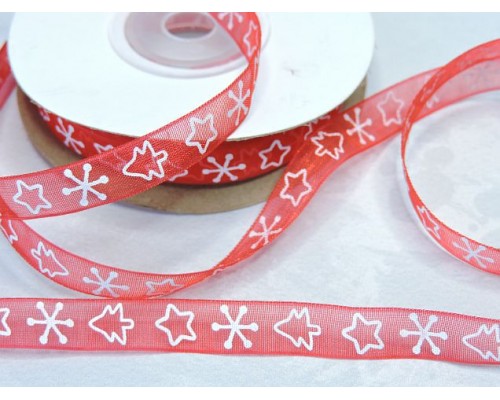 Лента органза 1 см,"Новогодняя", цв. красный - 1 м.