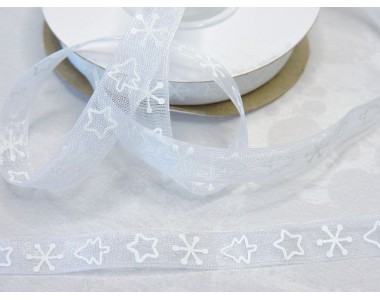 Лента органза 1 см,"Новогодняя", цв. белый - 1 м.