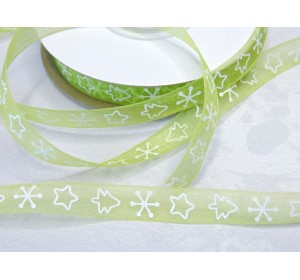 Лента органза 1 см,"Новогодняя", цв. зеленый - 1 м.