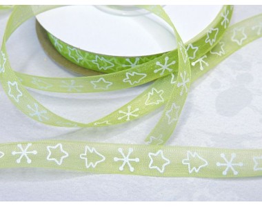 Лента органза 1 см,"Новогодняя", цв. зеленый - 1 м.