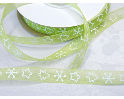 Лента органза 1 см,"Новогодняя", цв. зеленый - 1 м.