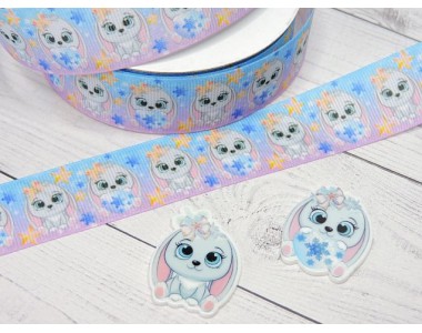 Лента репсовая 25 мм с рисунком" Зайчик №1" - 1 м.