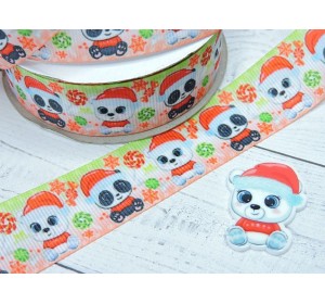 Лента репсовая 25 мм с рисунком "Мишка и панда" - 1 м.