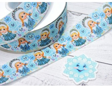 Лента репсовая 25 мм с рисунком" Снегурочка №2" - 1 м.