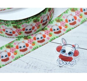 Лента репсовая 25 мм с рисунком" Зайчик №4" - 1 м.