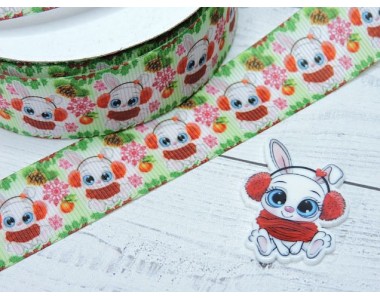 Лента репсовая 25 мм с рисунком" Зайчик №4" - 1 м.