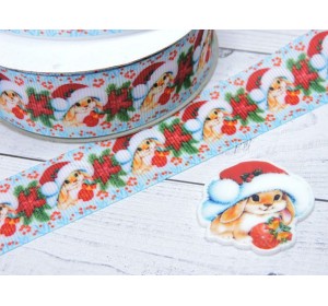 Лента репсовая 25 мм с рисунком" Зайчик №3" - 1 м.