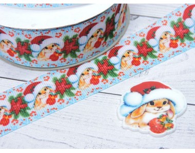 Лента репсовая 25 мм с рисунком" Зайчик №3" - 1 м.