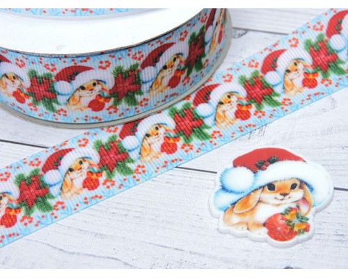 Лента репсовая 25 мм с рисунком" Зайчик №3" - 1 м.