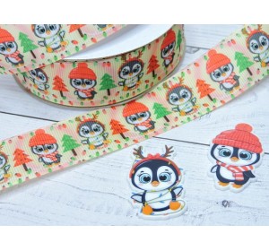 Лента репсовая 25 мм с рисунком" Пингинчик" - 1 м.