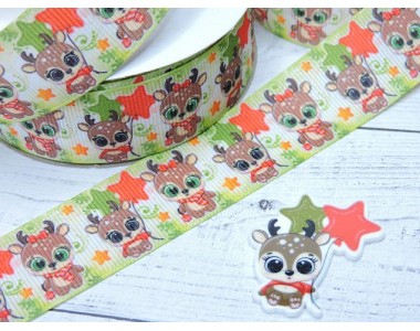 Лента репсовая 25 мм с рисунком" Олененок" - 1 м.