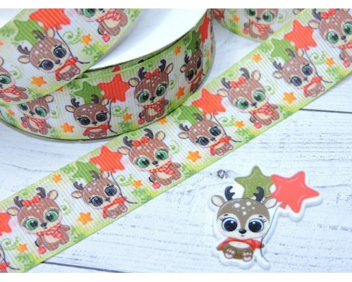 Лента репсовая 25 мм с рисунком" Олененок" - 1 м.
