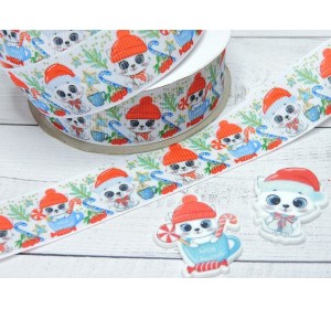 Лента репсовая 25 мм с рисунком"Котенок" - 1 м.