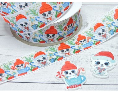 Лента репсовая 25 мм с рисунком"Котенок" - 1 м.