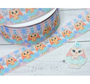 Лента репсовая 25 мм с рисунком" Зайчик №2" - 1 м.