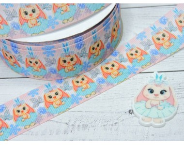 Лента репсовая 25 мм с рисунком" Зайчик №2" - 1 м.