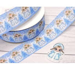 Лента репсовая 25 мм с рисунком" Снегурочка №1" - 1 м.