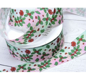 Лента репсовая 25 мм с рисунком"Ягодки" - 1 м.