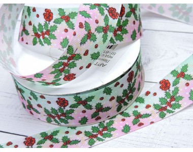 Лента репсовая 25 мм с рисунком"Ягодки" - 1 м.