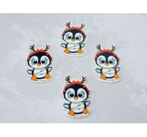 Кабошон-вырубка "Пингвинчик с гирляндой" - 1 шт.