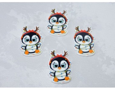 Кабошон-вырубка "Пингвинчик с гирляндой" - 1 шт.