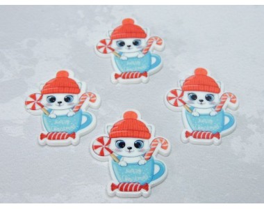 Кабошон-вырубка "Котенок в кружке" - 1 шт.