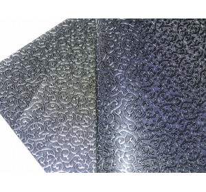 Кожзам "Узор", цв. черный/серебро - 1 лист.