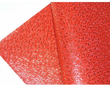 Кожзам "Узор", цв. красный/золото - 1 лист.