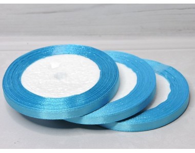 Атласная лента 6 мм*23 м, цв. голубой - 1 бобина