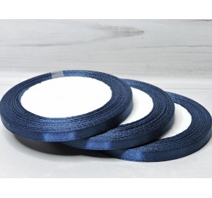 Атласная лента 6 мм*23 м, цв. темно-синий - 1 бобина