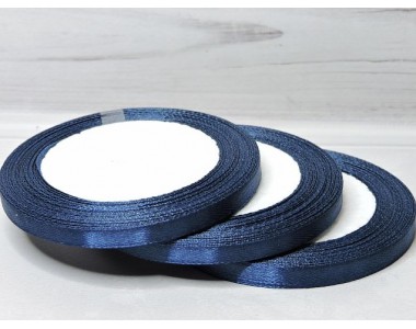 Атласная лента 6 мм*23 м, цв. темно-синий - 1 бобина