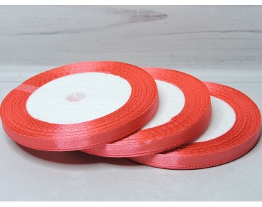 Атласная лента 6 мм*23 м, цв. коралловый - 1 бобина