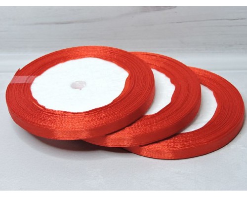 Лента атласная  6 мм *23 м, цв. красный - 1 бобина