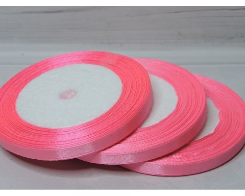 Лента атласная 6 мм*23 м, ярко-розовый - 1 бобина