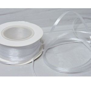 Лента атласная 3 мм, белый № 01 (отрез 5 м)