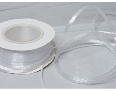 Лента атласная 3 мм, белый № 01 (отрез 5 м)