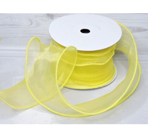 Лента органза 6 см с декоративным швом, цв. желтый - 1 м.