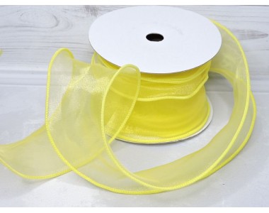 Лента органза 6 см с декоративным швом, цв. желтый - 1 м.