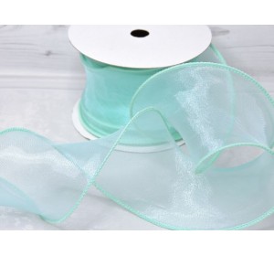 Лента органза 6 см с декоративным швом, цв. аквамариновый - 1 м.