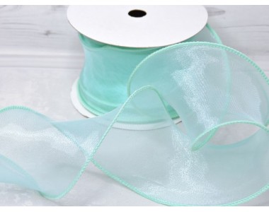 Лента органза 6 см с декоративным швом, цв. аквамариновый - 1 м.