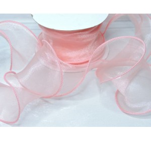 Лента органза 6 см с декоративным швом, цв. нежно-розовый - 1 м.