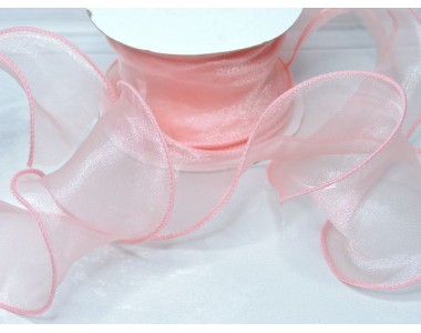 Лента органза 6 см с декоративным швом, цв. нежно-розовый - 1 м.