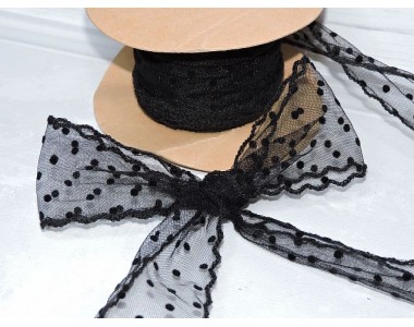 Лента декоративная 5,5 см "Горошек", цв. черный - 1 м.