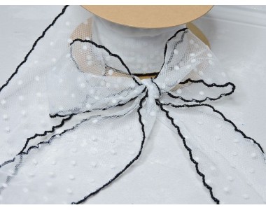 Лента декоративная 5,5 см "Горошек", цв. белый/черный - 1 м.