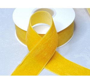 Лента бархатная 38 мм, цв. темно-желтый - 1 м.