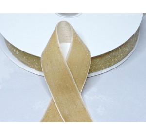 Лента бархатная с люрексом 25 мм, цв. бежевый - 1 м.